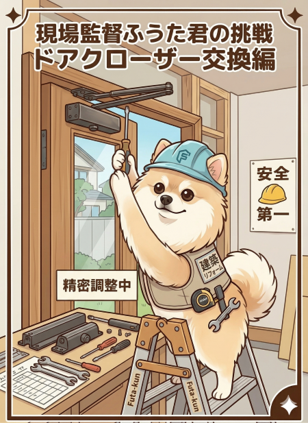 一宮市での玄関ドアクローザー交換修理の様子"